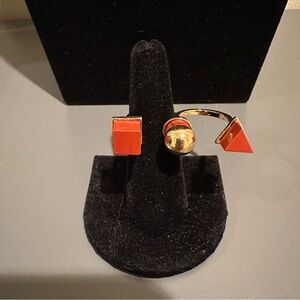 Noir nyc jewelry 2 finger Gold Open Ring with Orange Geometric Accents